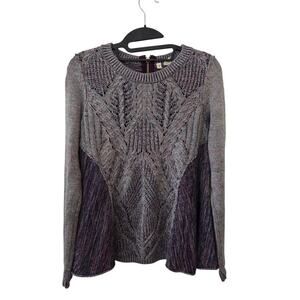 ANTHROPOLOGIE MOTH Anita Mixed Cable Knit Swing Sweater Purple Size XS S